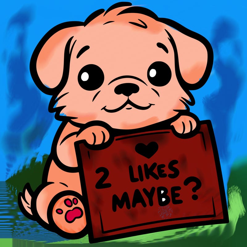 a puppy holding a sign that says 2 likes maybe?