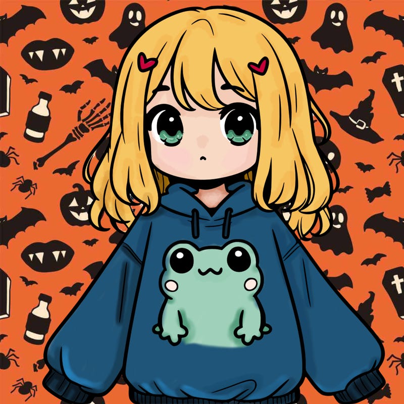 girl wearing frogging sweatshirt