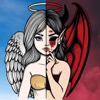 realistic angel half demon