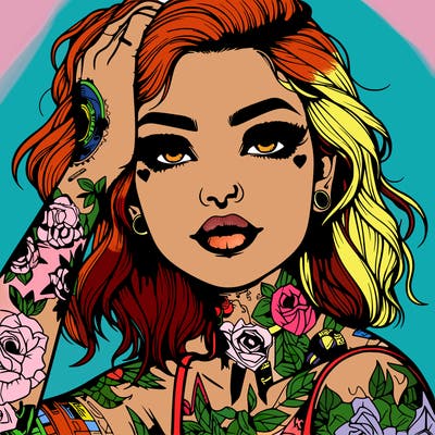 realistic girl with tattoos all over