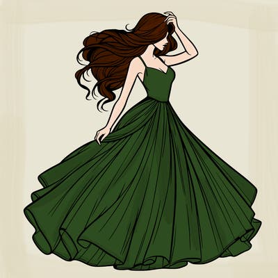 realistic woman with dress flowing in the wind