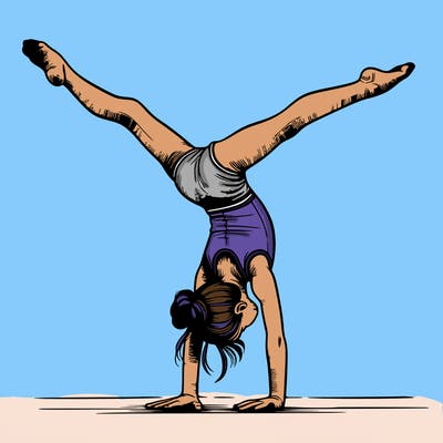 realistic gymnastic hand stand girl in four splits