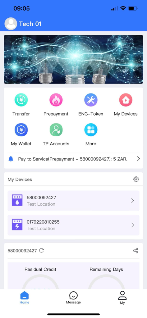 MeterMate Smart - MeterMate Smart app dashboard with utility payment tools and device status