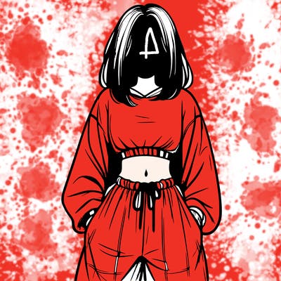 realistic girl faceless with baggy pants and a crop top