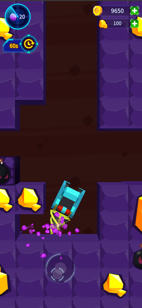 Crazy Mining Team - A blue drill machine mining gold nuggets and gems in the Crazy Mining Team app