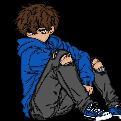 a male hoddie ripped jeans messy hair anime