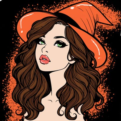 realistic witch girl with wavy hair and lips