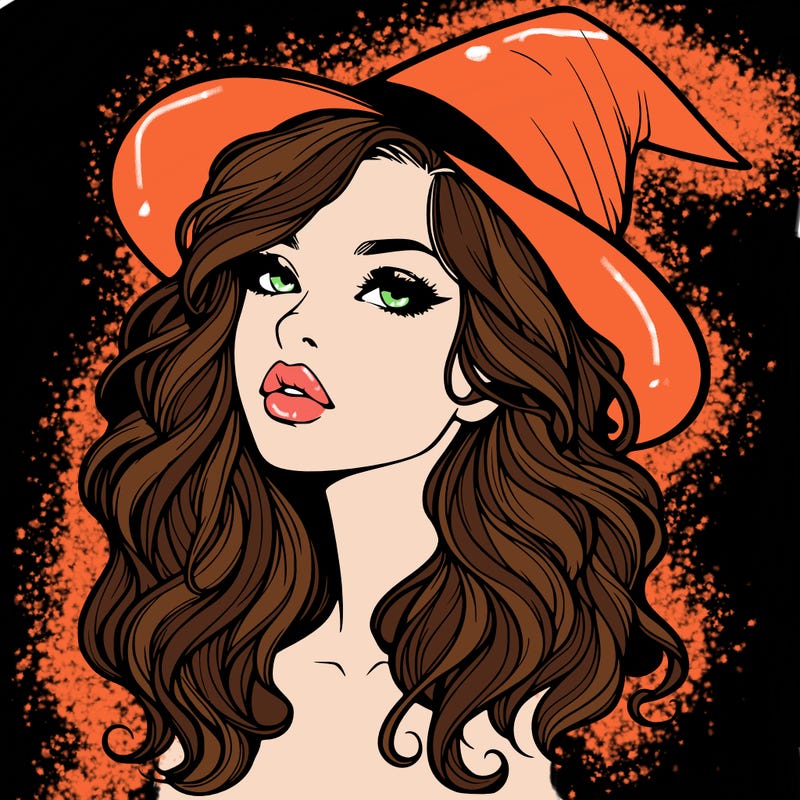 realistic witch girl with wavy hair and lips