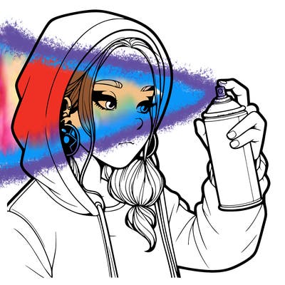 a realistic girl, spray painting