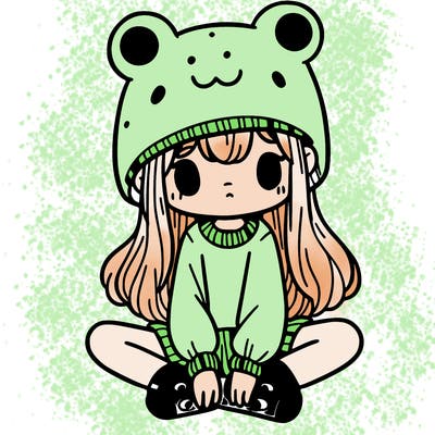 a girl wearing a frog hat and some frog socks