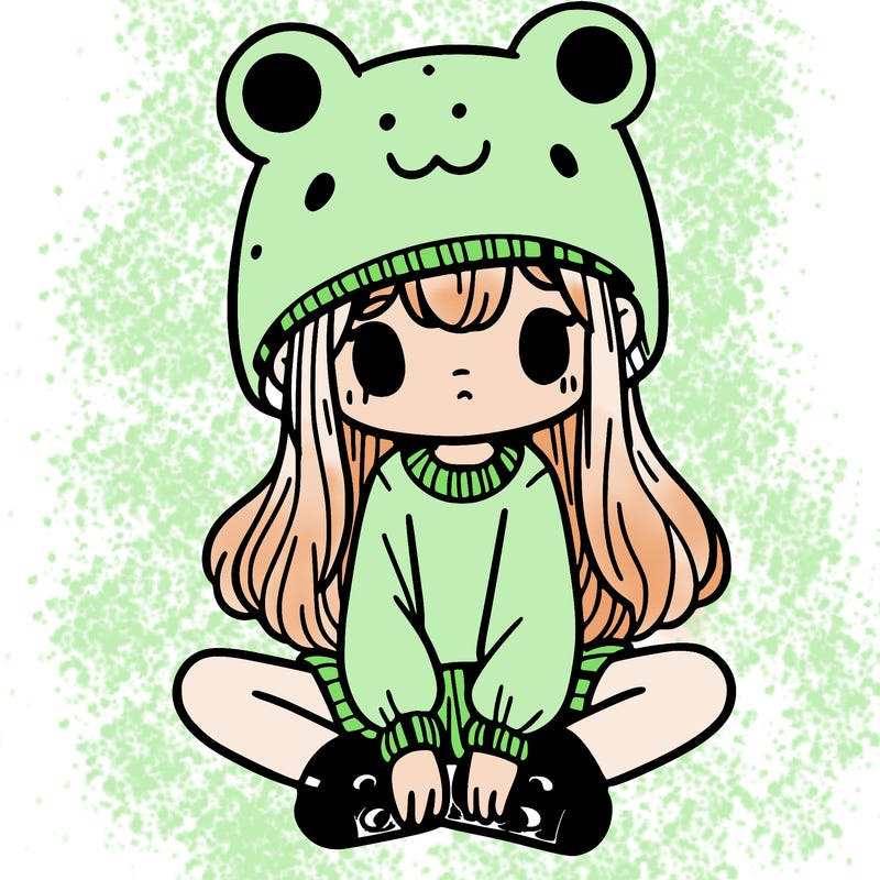 a girl wearing a frog hat and some frog socks