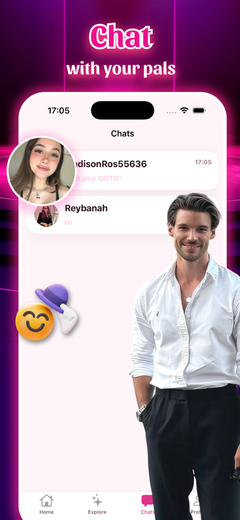 Touchr - Video - Mobile app screen showing a chat interface to connect with other fashion enthusiasts on Touchr.