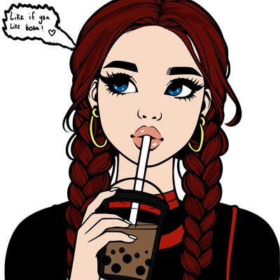 realistic girl with braided hair drinking boba