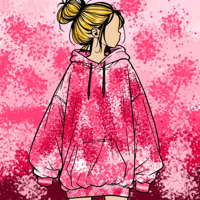 realistic girl with a oversized sweatshirt on and a bun