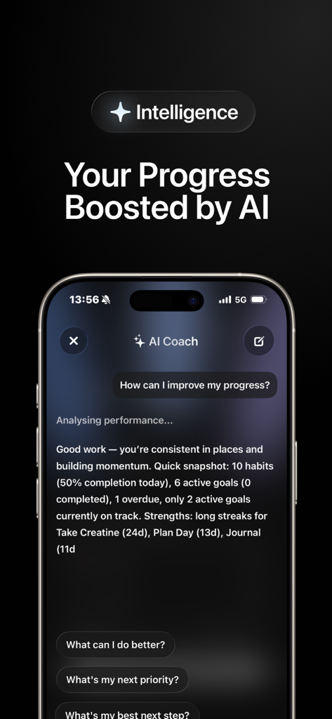 Pattrn AI - Self Improvement - Pattrn AI coach interface providing personal performance analysis and habit progress feedback.