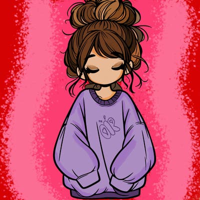 girl with baggy sweatshirt and messy bun
