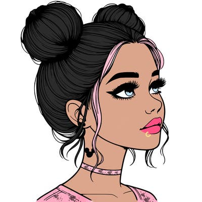 realistic girl with buns on the top of her head