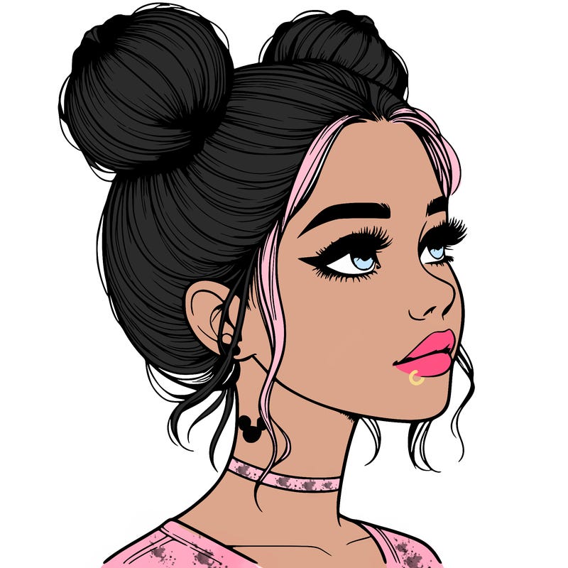 realistic girl with buns on the top of her head
