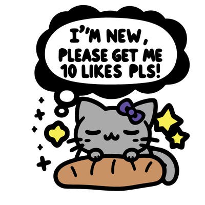 kitty taking a nap dream talking and saying "i'm new, please get me at least 10 likes pls!!"