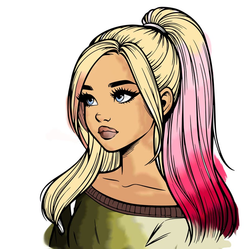 realistic girl with a high ponytail