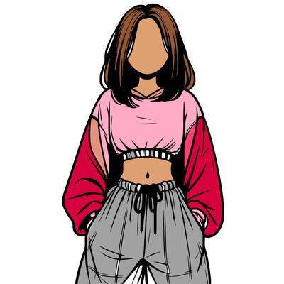 realistic girl faceless with baggy pants and a crop top
