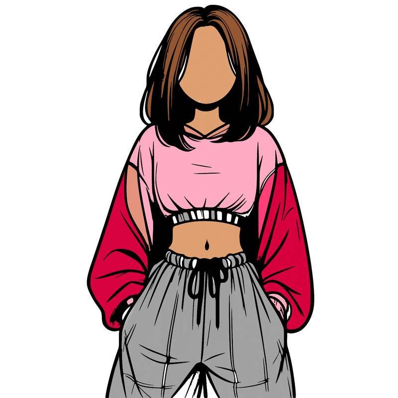 realistic girl faceless with baggy pants and a crop top