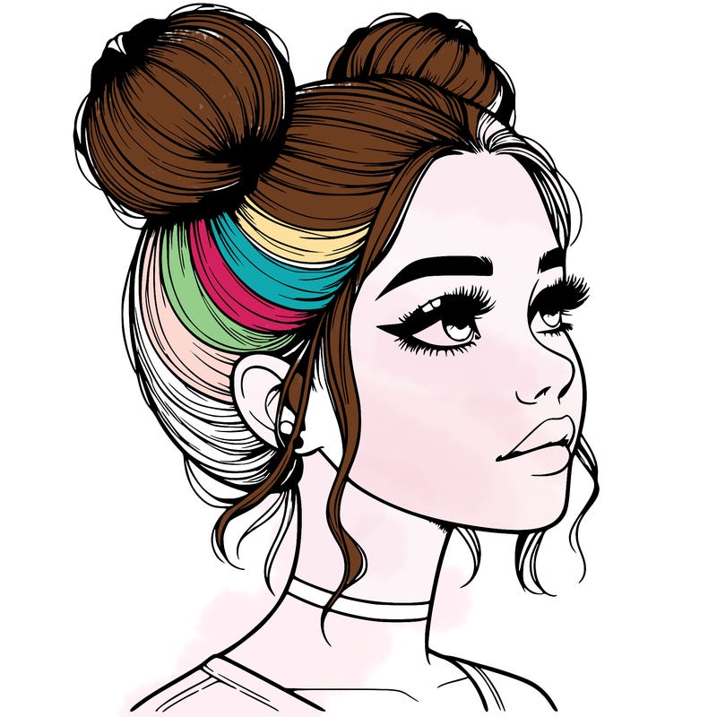 realistic girl with buns on the top of her head