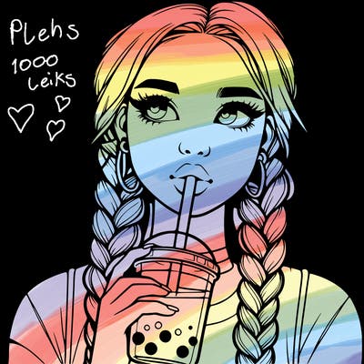 realistic girl with braided hair drinking boba