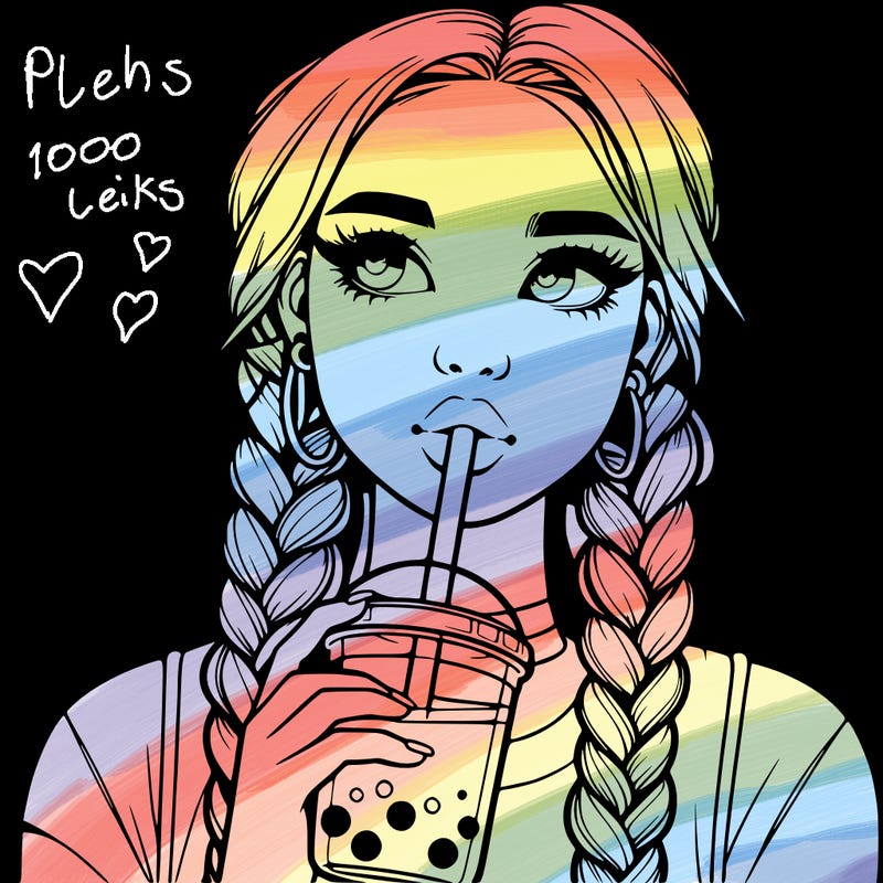 realistic girl with braided hair drinking boba