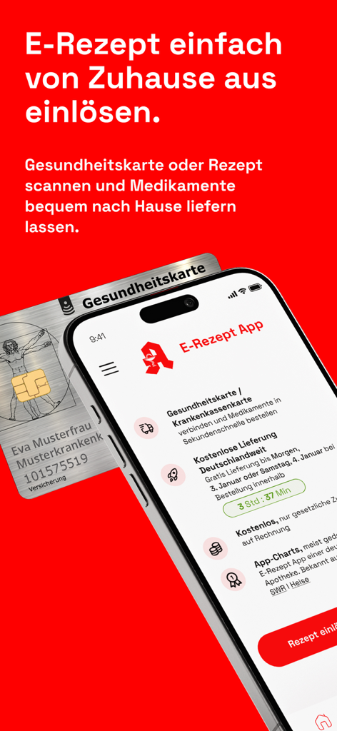 E-Rezept APP - Smartphone displaying the German E-Rezept app interface for digital prescription redemption and medication home delivery