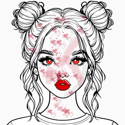 realistic girl with two buns in hair and lips