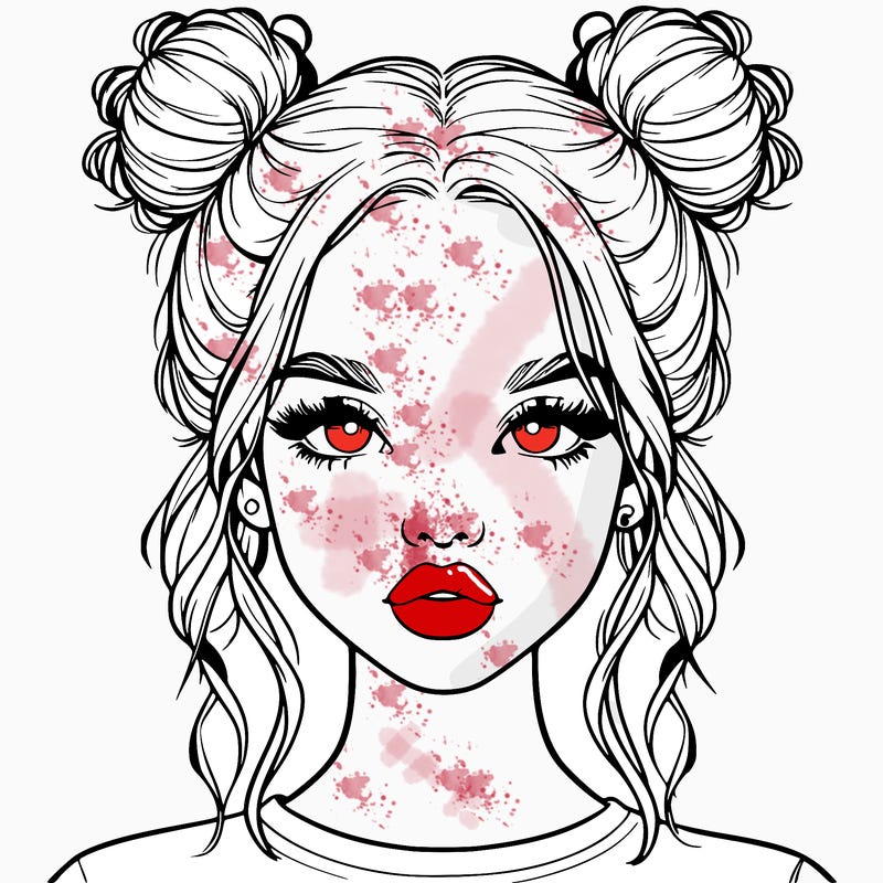 realistic girl with two buns in hair and lips