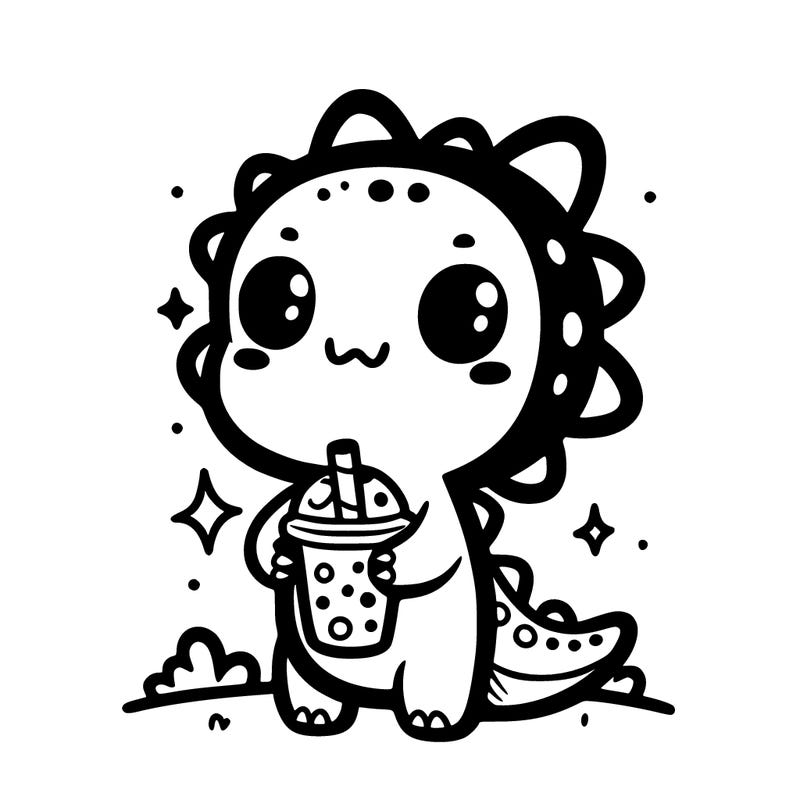 cute dinosaur holding boba