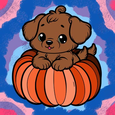 cute little puppy in a pumpkin