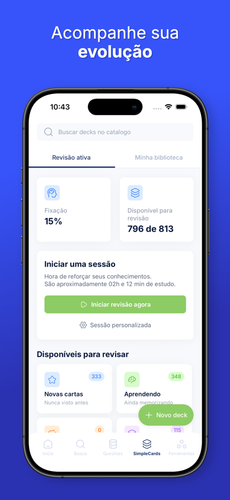 MEDsimple medical education app dashboard showing flashcard progress and study session options