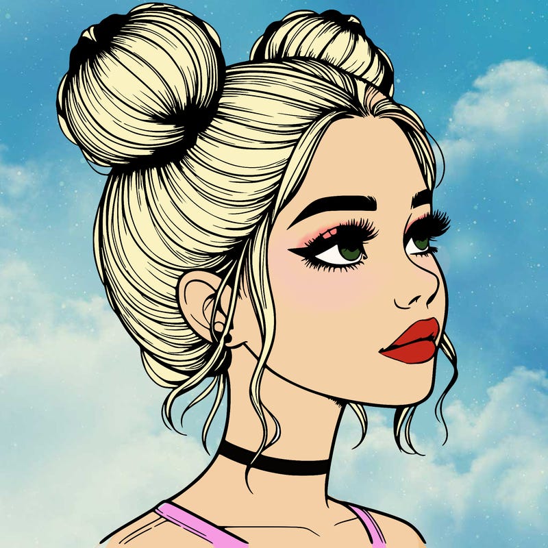realistic girl with buns on the top of her head