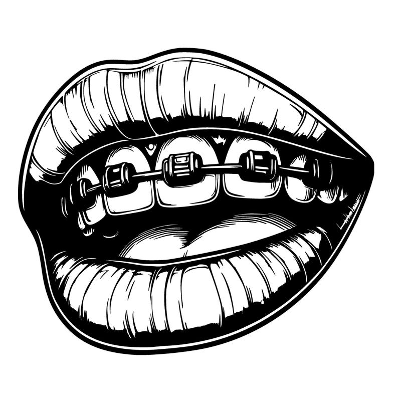 realistic lips with teeth with braces