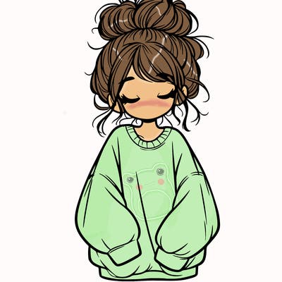 girl with baggy sweatshirt and messy bun