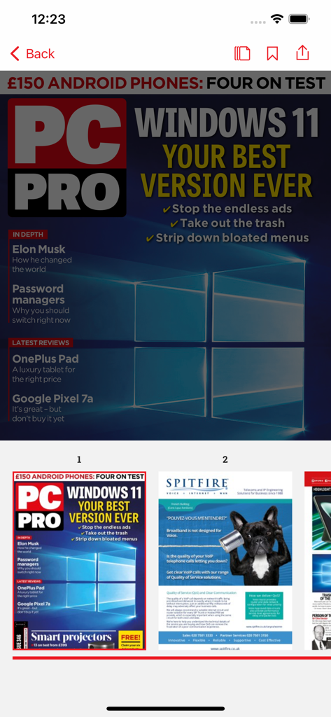 PC Pro Magazine - Interface of the PC Pro Magazine app showing the magazine cover and internal pages navigation