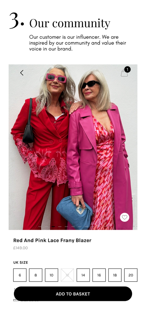 Never Fully Dressed - Two women wearing vibrant red and pink outfits on the Never Fully Dressed app community page