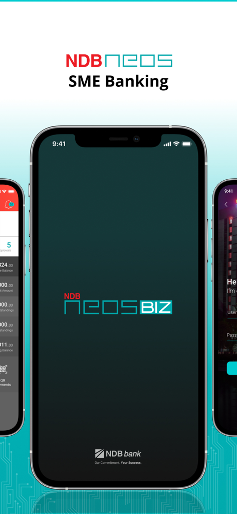 Neos Biz SMEバンキングモバイルアプリのスプラッシュスクリーンをスマートフォンに表示