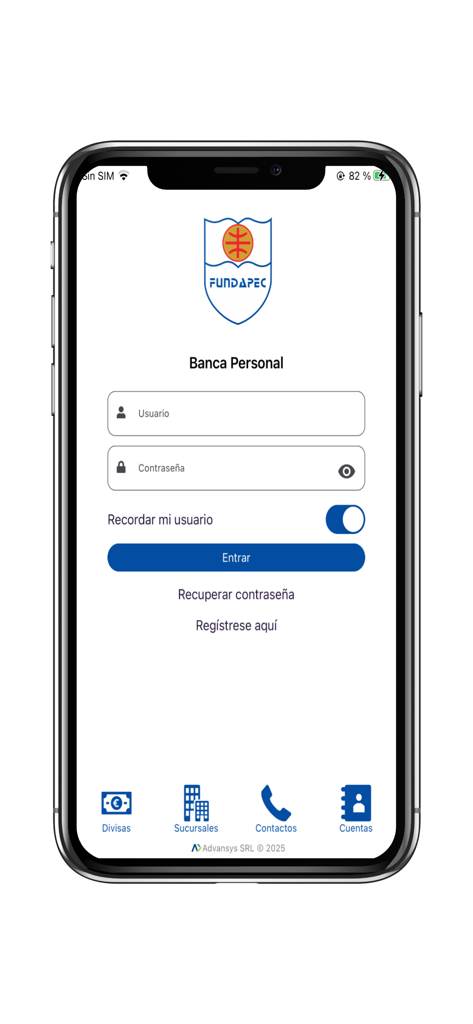 Fundapec - Login screen of the Fundapec mobile app for educational credit management