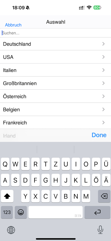 Lotto-O-Mat Ki - Country selection screen for the Lotto O Mat Ki lottery app