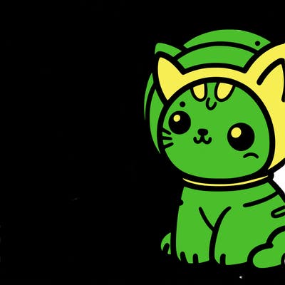 green and yellow cat from space