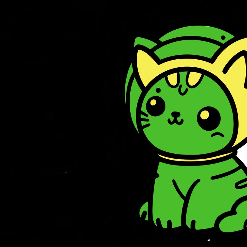 green and yellow cat from space