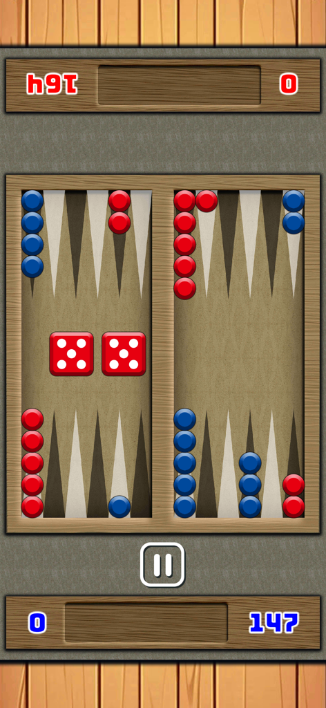 TableTop BoardGame - Un juego de mesa de backgammon digital con fichas rojas y azules y dos dados rojos