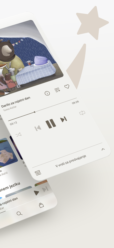 Lahkonočnice - Lahkonocnice mobile app audio player screen featuring a children bedtime story with charming animal illustrations