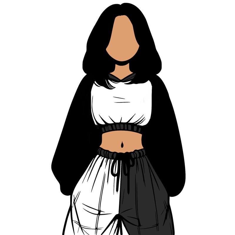 realistic girl faceless with baggy pants and a crop top