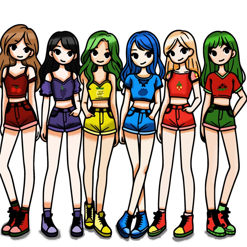 a group of girls wearing crop tops and shorts
