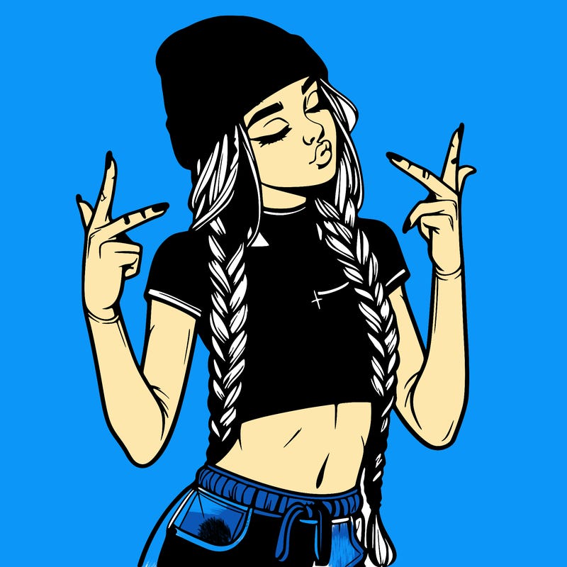 realistic teenage girl with braids and a beanie and crop top doing 🫶🏼